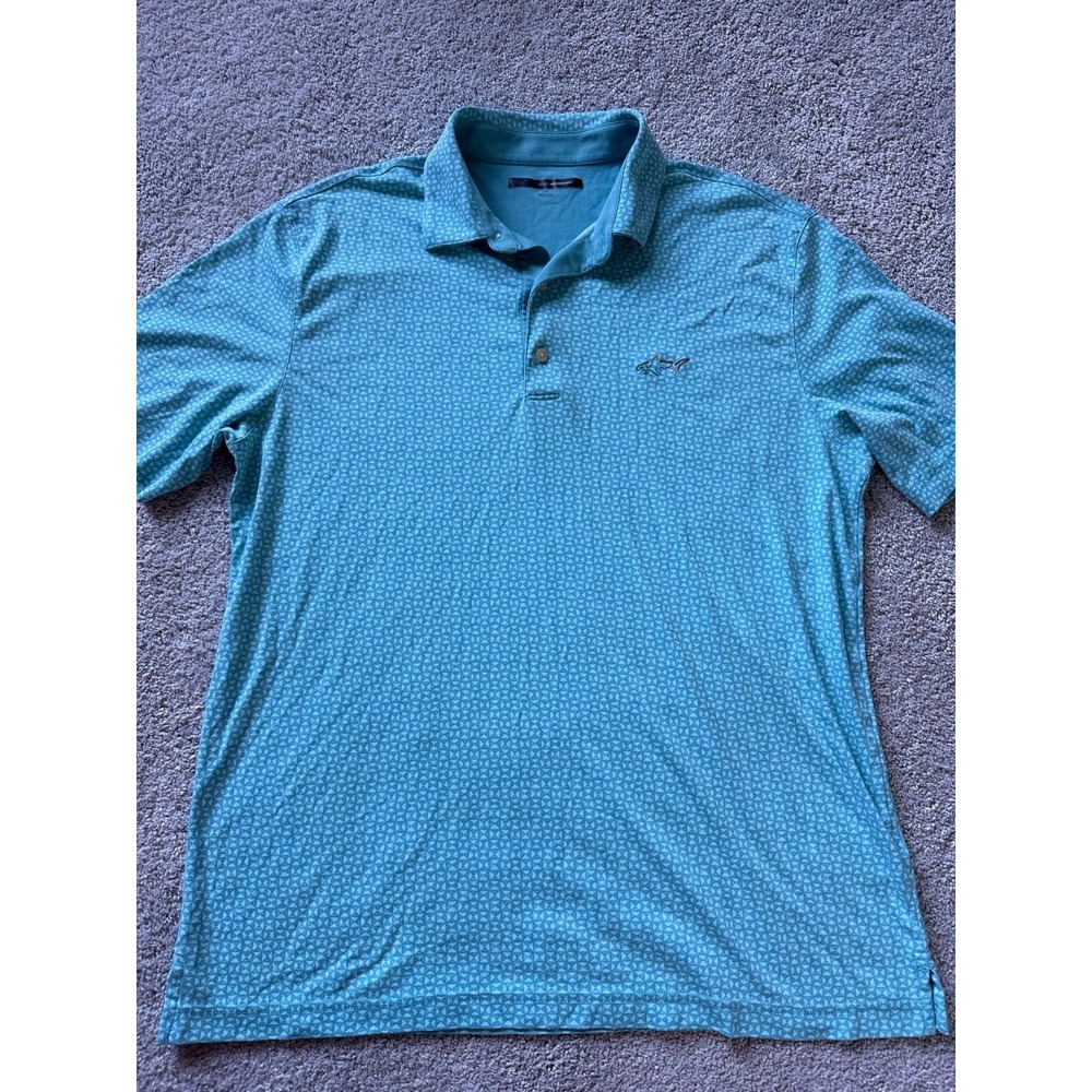 Greg Norman Polo Shirt Mens Large Blue Shark Golf Casual Short Sleeve Lightweigh